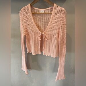 New Cotton On 100% cotton Light Pink Open-Knit Tie-Front Crop Cardigan size S